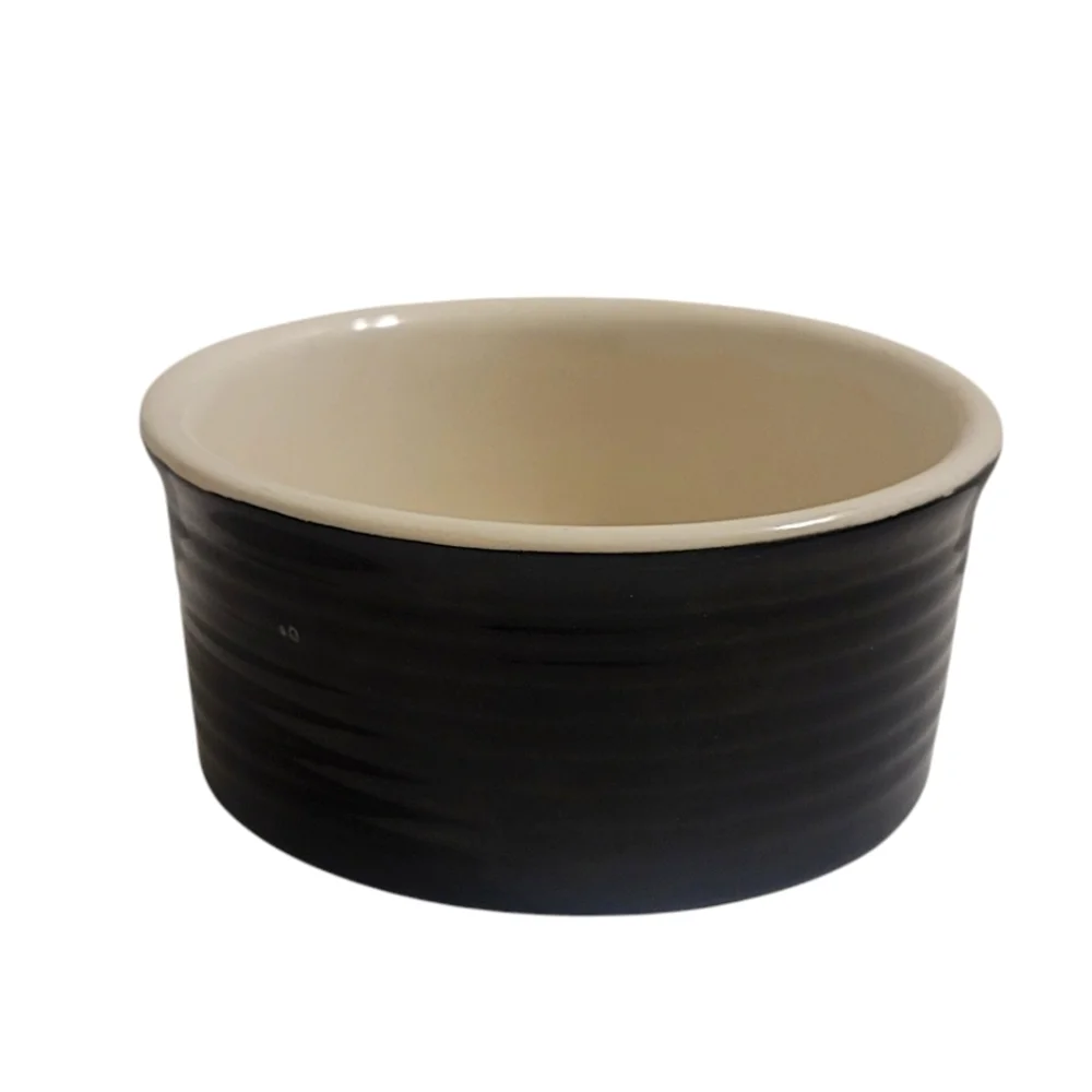 Small Pets Black & White Ceramic Ribbed Texture Food Bowl For Dogs Or Cats